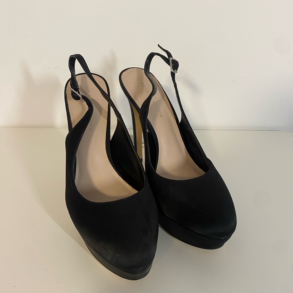 Charles & Keith Black Slingback Platform Heels
